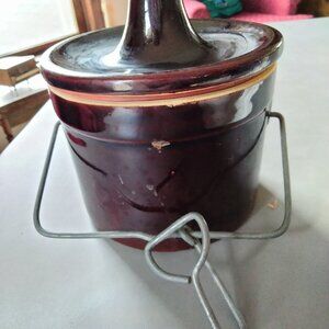 VINTAGE - Cheese & Butter Crock Jar with Wire Bail and Lid